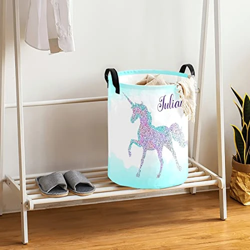 Watercolor Unicorn Personalized Laundry Basket Clothes Hamper With Handles Waterproof,Custom Collapsible Laundry Storage Baskets For Bedroom,Bathroom Decorative Large Capacity 2 Watercolor Unicorn Personalized Laundry Basket Clothes Hamper With Handles Waterproof,Custom Collapsible Laundry Storage Baskets For Bedroom,Bathroom Decorative Large Capacity - Image 2