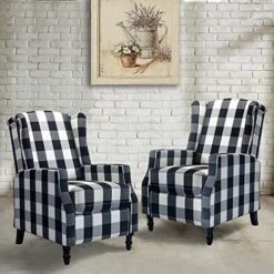 TINA'S HOME Set Of 2 Recliner Sofa Chair Fabric Upholstered For Living Room Leisure And Entertainment,Navy Checkerboard -Safavieh Furniture 51yDDkyxbHL. AC