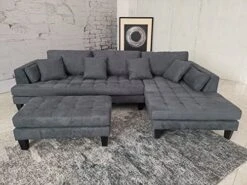 Stendmar 3pc 120" New Modern Dark Grey Microfiber Sectional Sofa Chaise Ottoman Set S168RDG -Safavieh Furniture 51yK7wRiP7L