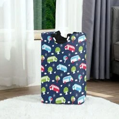 Laundry Hamper Basket Bus Pattern Collapsible Nursery Storage Bin Waterproof Clothing Baskets For Home Bedroom Bathroom Washing Room