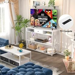 Armocity Console Table With Outlets, Entryway Table For Entry, 47 Inch Sofa Table With Drawers, Long Hallway Table, Industrial Behind Couch Table For Entryway, Sofa Couch, Entrance, Hallway, White -Safavieh Furniture 51yO7Go1XeL