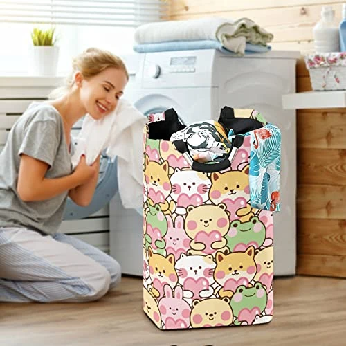 Kawaii Frog Rabbit Cat Dog Hold Hearts Laundry Basket Collapsible Large Clothes Hamper Nursery Storage Bin With Handle For Kids Room Bedroom Dorm Bathroom 4 Kawaii Frog Rabbit Cat Dog Hold Hearts Laundry Basket Collapsible Large Clothes Hamper Nursery Storage Bin With Handle For Kids Room Bedroom Dorm Bathroom - Image 4