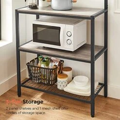 VASAGLE Bakers Rack, Coffee Bar, Kitchen Storage Shelf Rack With 10 Hooks, 3 Shelves, Adjustable Feet, For Microwave Oven, 15.7 X 33.1 X 66.9 Inches, Industrial, Greige And Black UKKS017B02 -Safavieh Furniture 51yRVXMTgdL