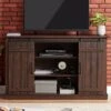 RICHSEAT Wood TV Stand Modern Farmhouse Television Stand Rustic Media Entertainment Center Cabinet Media Furniture Table Television Console For TVs Up To 65 Inches, Dark Mahogany Brown
