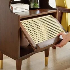 GPAIHOMRY Solid Wood Bedside Cabinet Modern Storage Nightstand With Upturning Cabinet Door Structure, For Living Room, Sofa Side, Bedroom Furniture (Color : Rattan Door Bedside Table) 14 GPAIHOMRY Solid Wood Bedside Cabinet Modern Storage Nightstand With Upturning Cabinet Door Structure, For Living Room, Sofa Side, Bedroom Furniture (Color : Rattan Door Bedside Table) -Safavieh Furniture 51yaKorzhtL