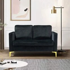 HULALA HOME Modern Velvet Loveseat Sofa With Gold Legs, Comfy Upholstered Small Love Seat Couch With Removable Cushions, 2-Seater Sofa For Living Room Bedroom, Mustard -Safavieh Furniture 51yaoYIrYLL. AC