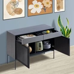 WILLIAMSPACE 46.8" Modern Sideboard Buffet Cabinet With 4 Doors & Adjustable Shelf & Gold Metal Frame, Floor Storage Cabinet, Standing Side Cabinet For Living Room, Hallway, Kitchen - Black&White&Gold -Safavieh Furniture 51ydESNj7L. AC