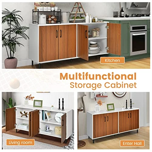 Giantex 4-Door Large Buffet Sideboard, Kitchen Storage Cabinet, Wooden Buffet Server Cupboard, 5-Leg Structure, Accent Cabinet, Ideal For Living Room 6 Giantex 4-Door Large Buffet Sideboard, Kitchen Storage Cabinet, Wooden Buffet Server Cupboard, 5-Leg Structure, Accent Cabinet, Ideal For Living Room - Image 6
