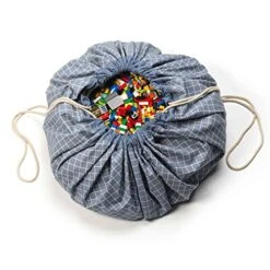 Play&Go Play & Go Organic Cotton Drawstring Play Mat Storage Bag - Kids Toy Storage Organizer - Storage Bag For Children, Large 55" Play Mat For Toddlers Toys And Bag For Storage - Blue