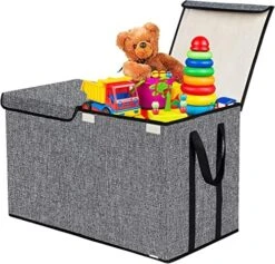 YOLOXO Large Kids Toy Box Chest Storage Organizer With Double Flip-Top Lid - Collapsible Sturdy Toy Organizers And Storage Bins With Big Handles For Nursery, Playroom, 26.8"x13.8"x16"(Grey) -Safavieh Furniture 51yh4P2M0wL. AC