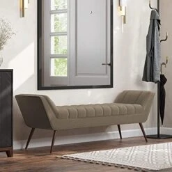 BELLEZE 63 Inch Mid Century Modern Ottoman, Contemporary Upholstered Linen Fabric Bench With Wood Legs, Accent Furniture For Living Room, Bedroom, Entryway - Moreno (Grey) -Safavieh Furniture 51ylk2 2LJL. AC