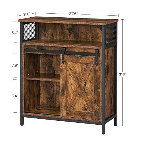 VASAGLE Buffet Cabinet, Sideboard With Open Compartment, Sliding Barn Door, 27.6”L X 11.8”W X 31.5”H, Industrial Rustic Brown And Black ULSC089B01 2 VASAGLE Buffet Cabinet, Sideboard With Open Compartment, Sliding Barn Door, 27.6”L X 11.8”W X 31.5”H, Industrial Rustic Brown And Black ULSC089B01 - Image 2