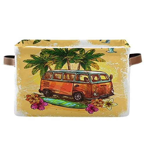 Oyihfvs Hippy Vintage Hamper Bus Surfboard Flowers Palm Trees Square Shelves Storage Basket Bin, Waterproof Laundry Hamper Bucket, Baby Nursery Organizer With Handles For Toys Clothes Room Closets 1 Oyihfvs Hippy Vintage Hamper Bus Surfboard Flowers Palm Trees Square Shelves Storage Basket Bin, Waterproof Laundry Hamper Bucket, Baby Nursery Organizer With Handles For Toys Clothes Room Closets