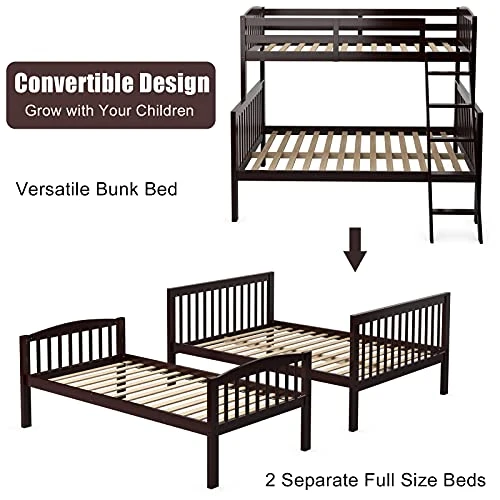 Costzon Twin Over Full Bunk Bed, Convertible Bunk Bed With Enhanced Upper-Level Guardrail And Safe Ladder, Solid Wood Bunk Bed For Kids And Teens 6 Costzon Twin Over Full Bunk Bed, Convertible Bunk Bed With Enhanced Upper-Level Guardrail And Safe Ladder, Solid Wood Bunk Bed For Kids And Teens - Image 6