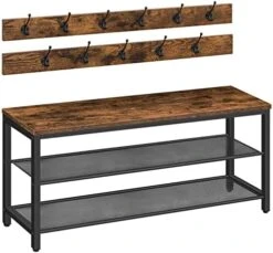 ALLOSWELL 39.4" Coat Rack Shoe Bench Set, 3-Tier Entryway Shoe Bench With 11 Coat Hooks, Industrial Style Shoe Rack, Sturdy And Durable, For Entryway, Hallway, MudRoom, Rustic Brown Black BSHR1001 -Safavieh Furniture 51ywNo5C2gL. AC