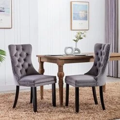 LZ LEISURE ZONE Velvet Dining Chairs Set Of 2, Upholstered Accent Chairs With Button Tufted, Nailhead Trim And Back Ring Pull, Light Blue, Seat Height 20" -Safavieh Furniture 51yzDIa7rpL. AC