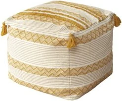 Blue Page Boho Neutral Decorative Square Unstuffed Pouf - Braided Handwoven Casual Ottoman Pouf Cover With Tassels And Cute Soft Tufted Footrest/Cushion For Bedroom Living Room, 18" X18”x16 -Safavieh Furniture 51yzdjMfCsL. AC