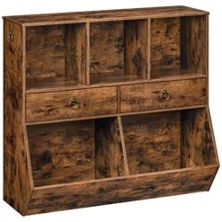 HOOBRO Kids Bookshelf, Toy Organizers And Storage, 2 Drawers And 5 Compartments, Kids Bookcase, Children's Toy Shelf, For Game Room, Bedroom, Playroom, Nursery, School, Rustic Brown FG33CW01