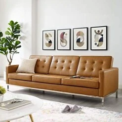 Modway Loft Tufted Button Faux Leather Upholstered Sofa In Silver Tan -Safavieh Furniture 51zFzpcBqXL