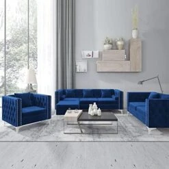 CECER Sofa, 3 Pieces Sofa Set, Loveseat Sofa- Oversize Sofa Couch- Sofa Chair, Velvet Sofa With Pillow, Couches For Living Room, Apartment, Office, Gray Sofa -Safavieh Furniture 51zH0ktZHCL. AC