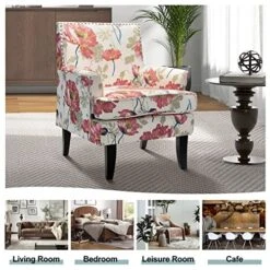 HULALA HOME Modern Accent Chair With Arms And Wooden Legs, Mid Century Accent Chair Armchair High Back Rest, Padded Armrest And Comfortable Cushioned Seat For Living Room (Red Yellow Floral) 19 HULALA HOME Modern Accent Chair With Arms And Wooden Legs, Mid Century Accent Chair Armchair High Back Rest, Padded Armrest And Comfortable Cushioned Seat For Living Room (Red Yellow Floral) -Safavieh Furniture 51zJncfdOIL