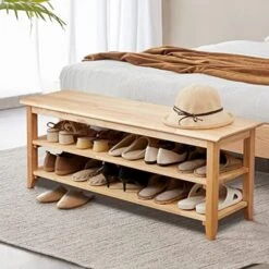Dewfig Shoe Rack Bench, 3-Tier Shoe Shelf Organizer,10-Pairs Entryway Storage Bench For Hallway, Bedroom, Living Room, Bedroom, Hold Up To 550 Lbs, Solid Wood, Natural -Safavieh Furniture 51zKguHLR L. AC