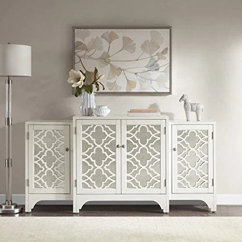 Madison Park Verona Media Console Cabinet - Modern Mid-Century, Quaterfoil Mirrored Door Design Buffet/Sideboard Accent Living Room Furniture, 68" Wide, White 1 Madison Park Verona Media Console Cabinet - Modern Mid-Century, Quaterfoil Mirrored Door Design Buffet/Sideboard Accent Living Room Furniture, 68" Wide, White