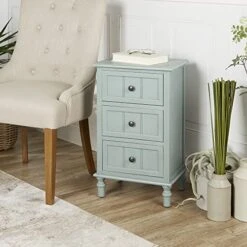 Décor Therapy, Antique Iced Blue Simplify 3-Drawer Accent Table, 25.71" D X 19.13" W X 15.2" H