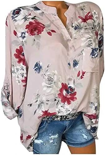 Mimacoo Floral Print Shirt For Womens Short Sleeve Blouse V Neck Buttons Tops Buttons Loose Casual Tee 6 Mimacoo Floral Print Shirt For Womens Short Sleeve Blouse V Neck Buttons Tops Buttons Loose Casual Tee - Image 6