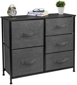 Dresser With 5 Drawers - Furniture Storage Tower Unit For Bedroom, Hallway, Closet, Office Organization - Steel Frame, Wood Top, Easy Pull Fabric Bins (Black/Charcoal)