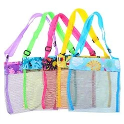 NUOBESTY Mesh Beach Bags, Seashell Mesh Bags Childrens Toy Storage Bag Storage Organizer Bags, 5 Pack