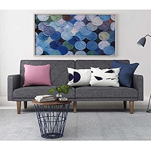 WYKDD Convertible Futon Couch Bed With Linen Upholstery And Wood Legs - Grey 1 WYKDD Convertible Futon Couch Bed With Linen Upholstery And Wood Legs - Grey