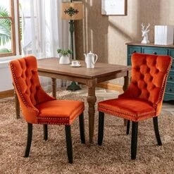 LZ LEISURE ZONE Velvet Dining Chairs Set Of 2, Upholstered Accent Chairs With Button Tufted, Nailhead Trim And Back Ring Pull, Light Blue, Seat Height 20" -Safavieh Furniture 51zcxTR2MrL. AC