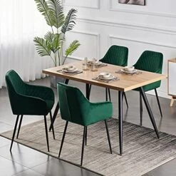 KEIVVAKN Velvet Dining Chairs Set Of 4 Green Velvet Upholstered Chairs For Dining Room Modern Tufted Dining Chair With Arms