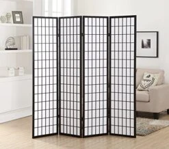 Oriental Shoji 4 Panel Screen Room Divider, Black