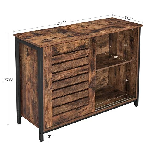 VASAGLE Lowell Sideboard, Kitchen Cabinet With Shutter Sliding Doors, Floor Storage Cupboard, Living Room, Hallway, 13.8" D X 39.4" W X 27.6" H, Rustic Brown 5 VASAGLE Lowell Sideboard, Kitchen Cabinet With Shutter Sliding Doors, Floor Storage Cupboard, Living Room, Hallway, 13.8" D X 39.4" W X 27.6" H, Rustic Brown - Image 5