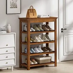 Bamworld Entryway Bench 5 Tier Wooden Storage Benches Rustic Solid Wood Shoe Rack (X-Brown,23.6") -Safavieh Furniture 51zuLEGumfL. AC
