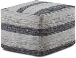 SIMPLIHOME Noreen Square Pouf, Footstool, Upholstered In Light Blue And White Cotton Handloom Woven Pattern, For The Living Room, Bedroom And Kids Room, Transitional, -Safavieh Furniture 61 dbU6XBmL. AC