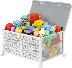 BestAlice 2 Pack Toy Storage Toy Box Organizer, Large Toy Box Chest With Lid, Foldable Metal Toy Organizers And Storage Bins With Wheels, Toy Box For Boys And Girls, Bedroom Playroom (White) -Safavieh Furniture 610YqNFacRL. AC