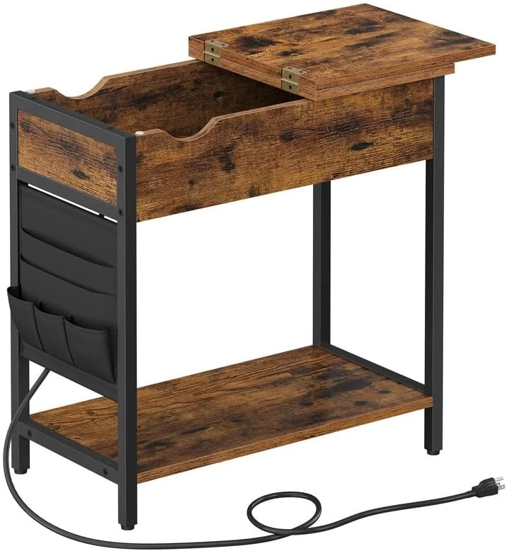 VASAGLE Side Table With Storage, End Table With USB Ports And Outlets, Nightstand With Charging Station, Fabric Bags, For Living Room, Bedroom, Rustic Brown And Black ULET310B01V1 9 VASAGLE Side Table With Storage, End Table With USB Ports And Outlets, Nightstand With Charging Station, Fabric Bags, For Living Room, Bedroom, Rustic Brown And Black ULET310B01V1 - Image 9