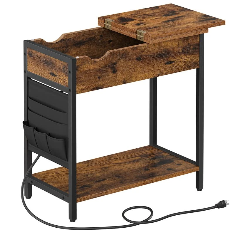 VASAGLE Side Table With Storage, End Table With USB Ports And Outlets, Nightstand With Charging Station, Fabric Bags, For Living Room, Bedroom, Rustic Brown And Black ULET310B01V1 1 VASAGLE Side Table With Storage, End Table With USB Ports And Outlets, Nightstand With Charging Station, Fabric Bags, For Living Room, Bedroom, Rustic Brown And Black ULET310B01V1
