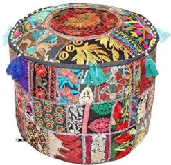Cover ONLY -Traditional Indian Black Patchwork Pouf Cover Indian Living Room Pouf, Decorative Ottoman,Embroidered Designer Ottoman, Home Living Footstool Chair Cover, Bohemian Ottoman Pouf Cover ONLY