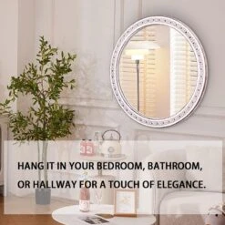 24'' Rustic Round Wall Mirror - Farmhouse Wooden Circle Mirror Decorative Mirrors For Bedroom, Living Room, Foyer, Hallway, Boho Accent Mirrors -Safavieh Furniture 614y6RN4NqL