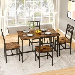 AWQM Dining Table Set For 4, Modern 47.2" Kitchen Table With Benches Set, Marble Tone Texture, Metal Frame, Height Adjustable Feet, Dining Room Table Set For Kitchen, Dining Room - Black 23 AWQM Dining Table Set For 4, Modern 47.2" Kitchen Table With Benches Set, Marble Tone Texture, Metal Frame, Height Adjustable Feet, Dining Room Table Set For Kitchen, Dining Room - Black -Safavieh Furniture 61BpoQs5dhL. AC