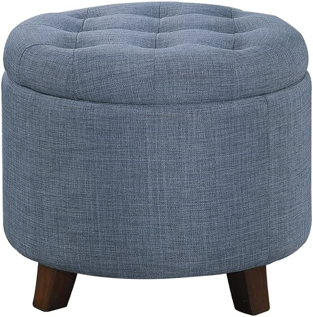 Homelegance Cleo 20" Round Fabric Storage Accent Ottoman, Blue 4 Homelegance Cleo 20" Round Fabric Storage Accent Ottoman, Blue - Image 4