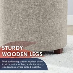 Ornavo Home Donovan Tufted Round Storage Ottoman With Removable Lid For Living Room And Bedroom - Beige Linen -Safavieh Furniture 61ENU9aw64L