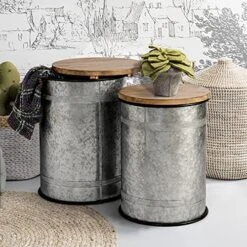 Oneinmil Rustic Storage Bins Farmhouse End Table Farmhouse Furniture Galvanized Metal Stool Ottoman Seat With Round Wood Lid Set Of 2 11 Oneinmil Rustic Storage Bins Farmhouse End Table Farmhouse Furniture Galvanized Metal Stool Ottoman Seat With Round Wood Lid Set Of 2 -Safavieh Furniture 61EU9UDk85S. AC