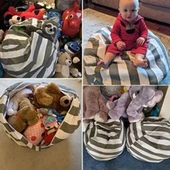 2-pack Stuffed Animal Storage Bean Bags For Kids Room 23" Empty Animal Beanbag Chair Covers Only Small Stuffed Animal Storage For Toddlers, Children, Boys, Girls Kids Room Decor, White Grey Stripes -Safavieh Furniture 61EtvKM6dZS