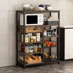 Chnnmbrn 5-Tier Kitchen Baker’s Rack,Industrial Kitchen Utility Storage Shelf,Microwave Oven Stand,Free Standing Kitchen Organizer For Spices, Pots, Pans And Oven
