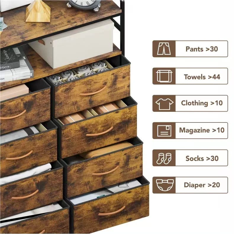 SAILUN Dresser 8 Drawers With Double Shelf, Tall Storage Organizer Unit For Bedroom/Living Room/Entryway, Wooden Front And Top, Rustic Brown 4 SAILUN Dresser 8 Drawers With Double Shelf, Tall Storage Organizer Unit For Bedroom/Living Room/Entryway, Wooden Front And Top, Rustic Brown - Image 4